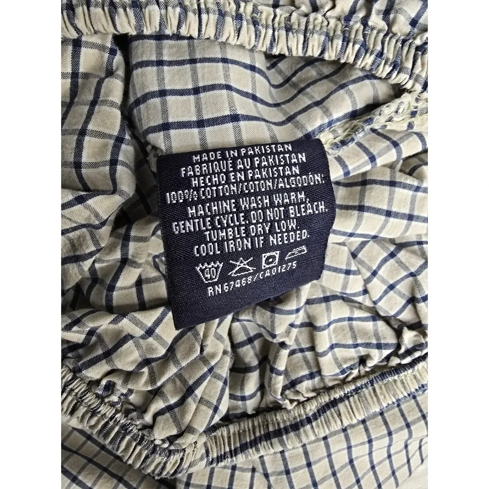 Nautica Blue Tan Check Twin Sheet Set Fitted And Flat‎  EUC